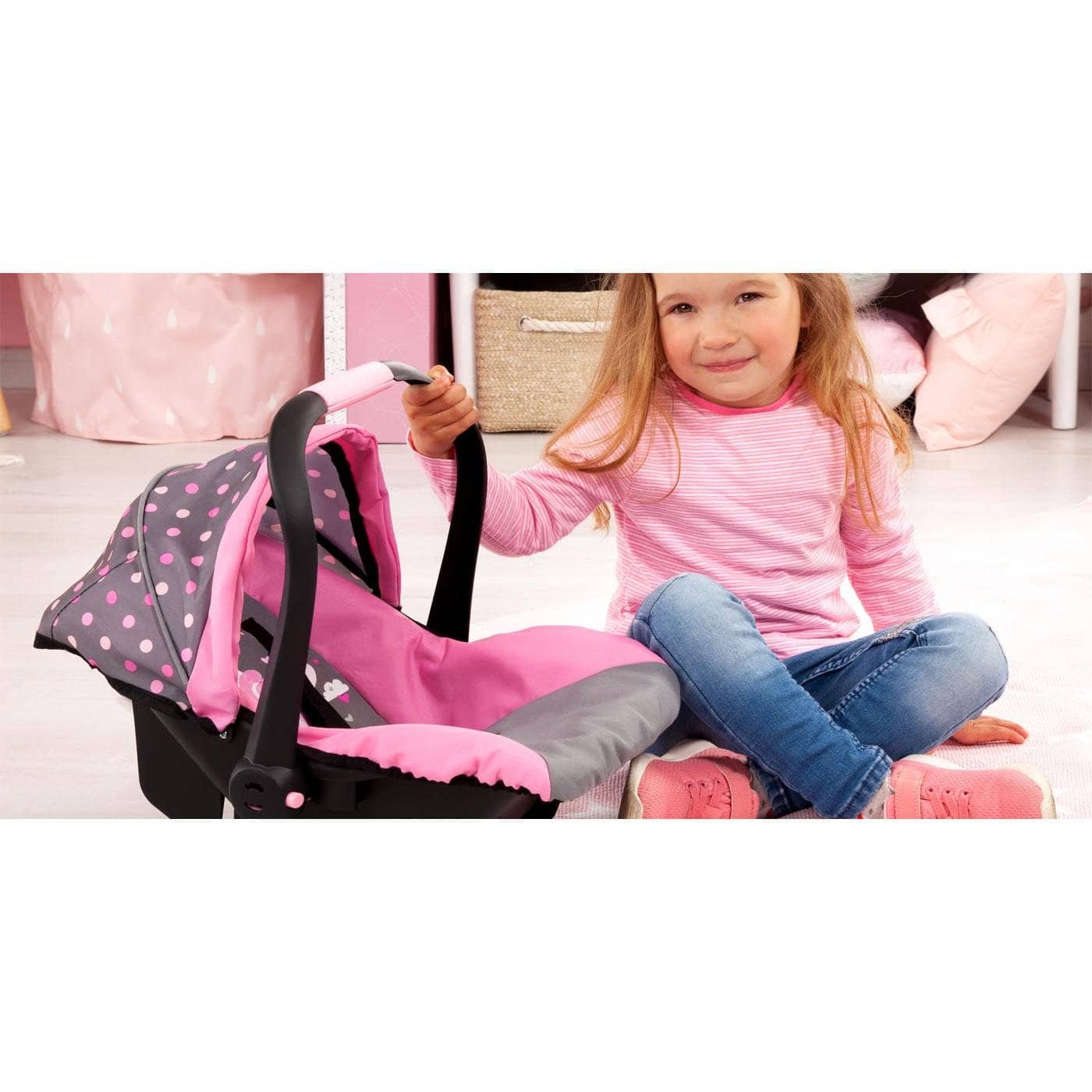 Bayer Deluxe Doll Car Seat With Hood Light Grey/pink With Fairy