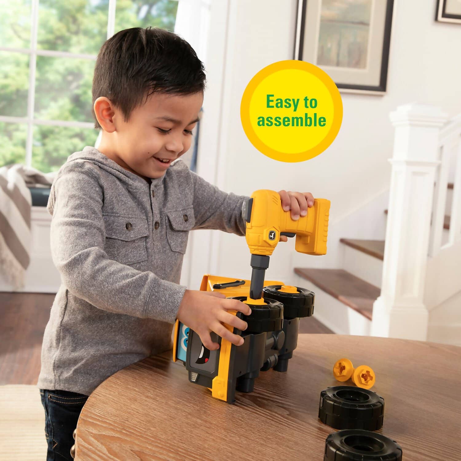 John Deere Kids - Build A Buddy Yellow Dump Truck 2-in-1 Toy With Toy Drill - Tomy - Image 3