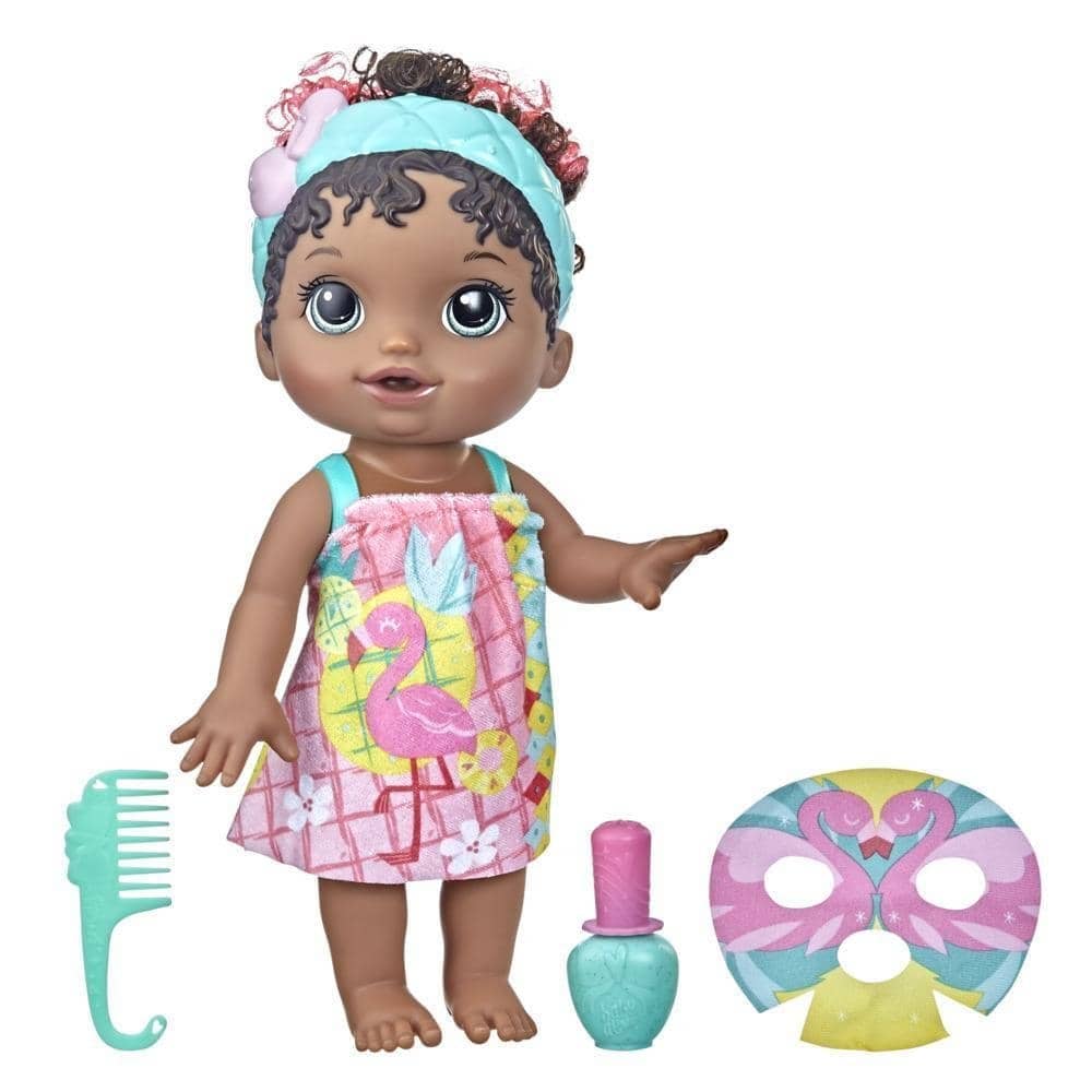 Baby Alive - Glam Spa Baby Doll Flamingo Color Reveal Nails And Makeup 12.4-inch Waterplay Toy Kids 3 And Up Black Hair  Hasbro