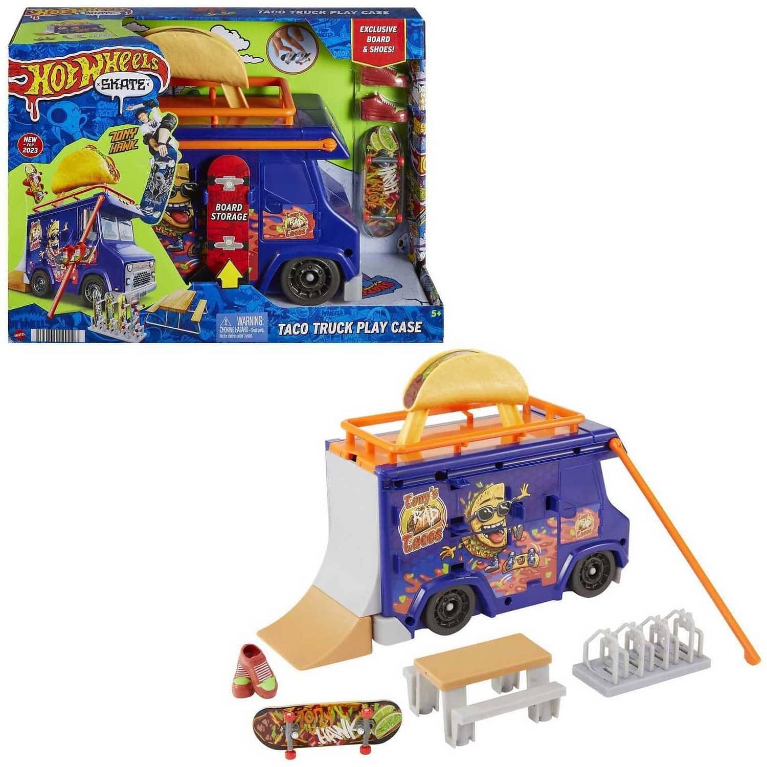 Hot Wheels - Hot Wheels Skate Taco Truck Play Case With 1 Fingerboard & 1 Pair Of Shoes - Mattel