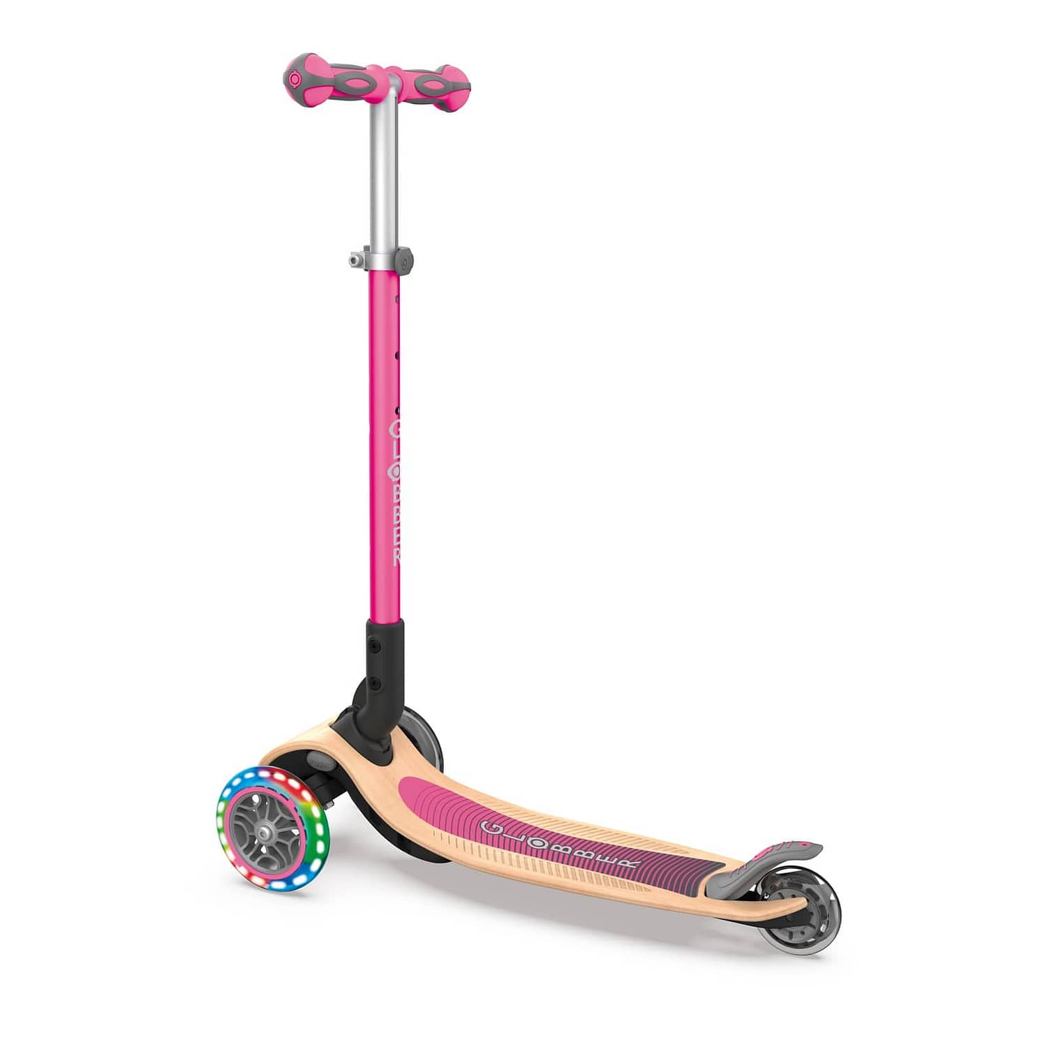 Globber Primo Foldable Wood Lights Scooter - Pink - Image 2