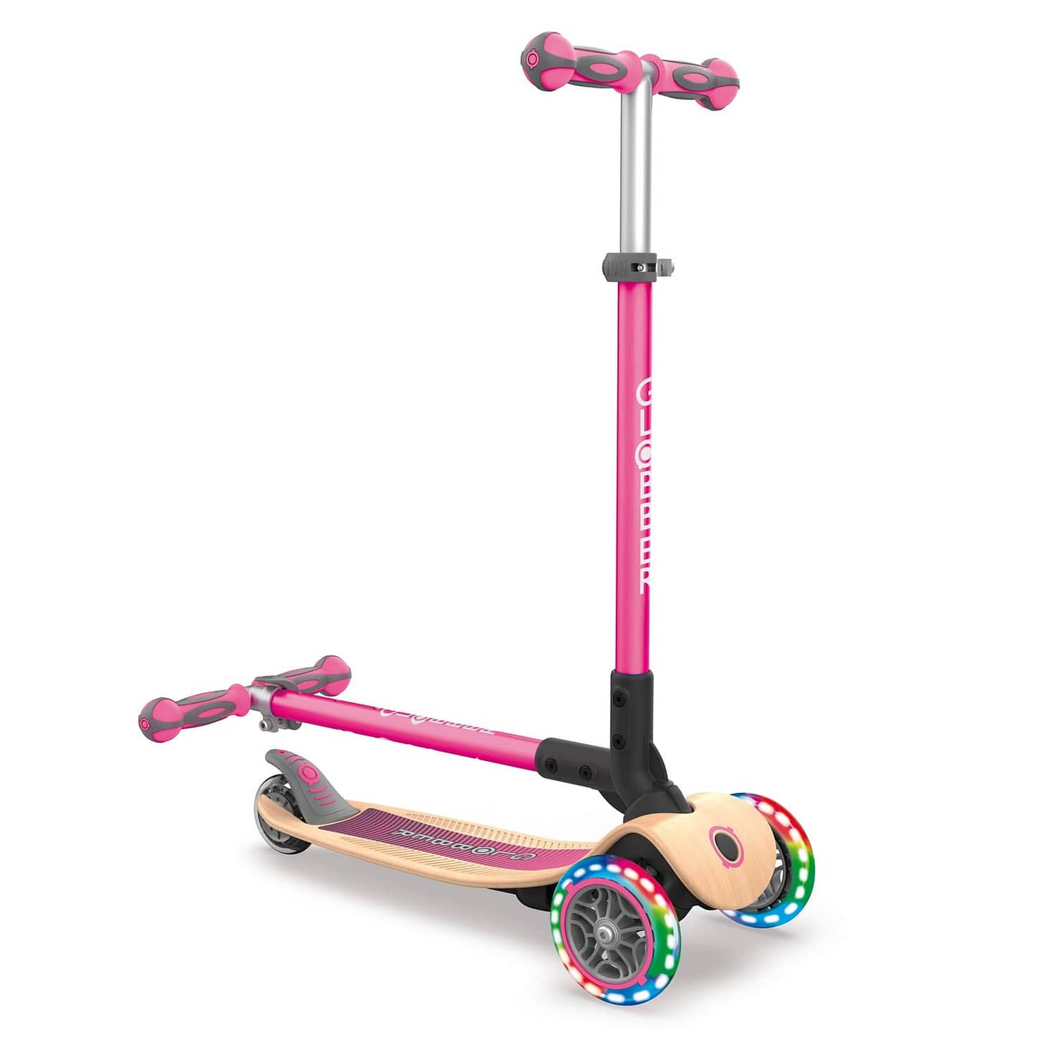 Globber Primo Foldable Wood Lights Scooter - Pink - Image 7
