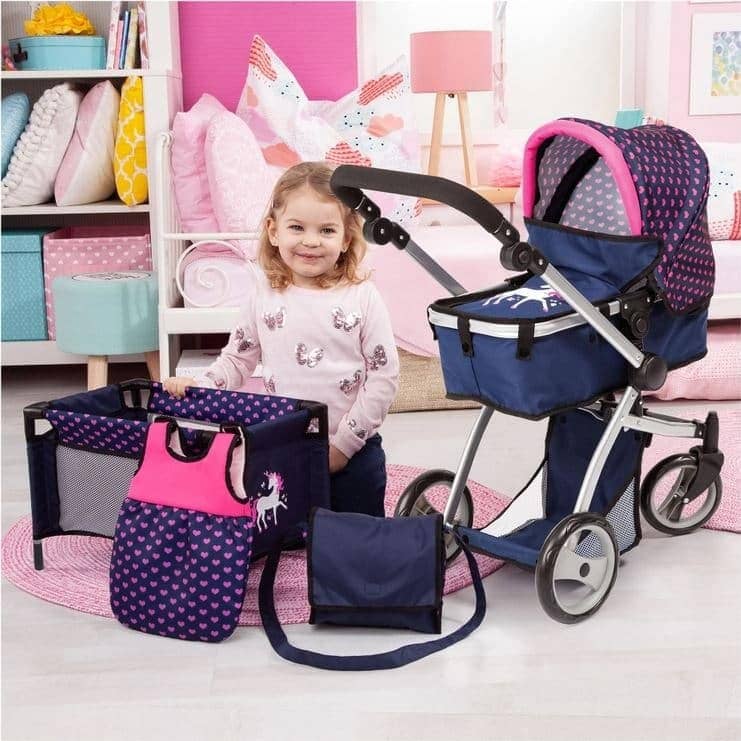 Bayer Milano Mega Set With Combi Pram- Dark Blue With Pink Hearts - Image 5