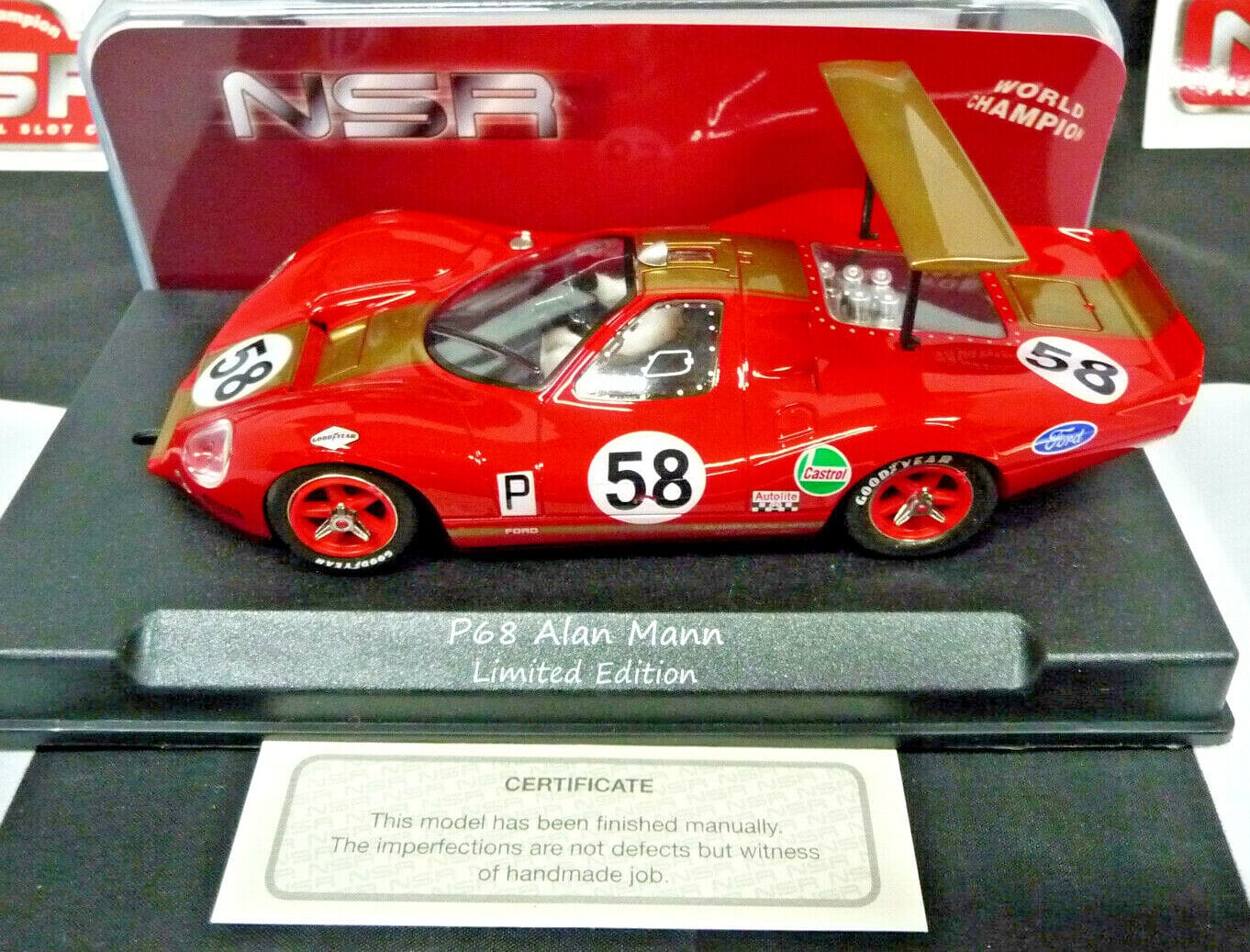 NSR 1:32 1146SW P68 BOAC 500 A.Mann 1969 No.58 slot car also suits scalex/carrera