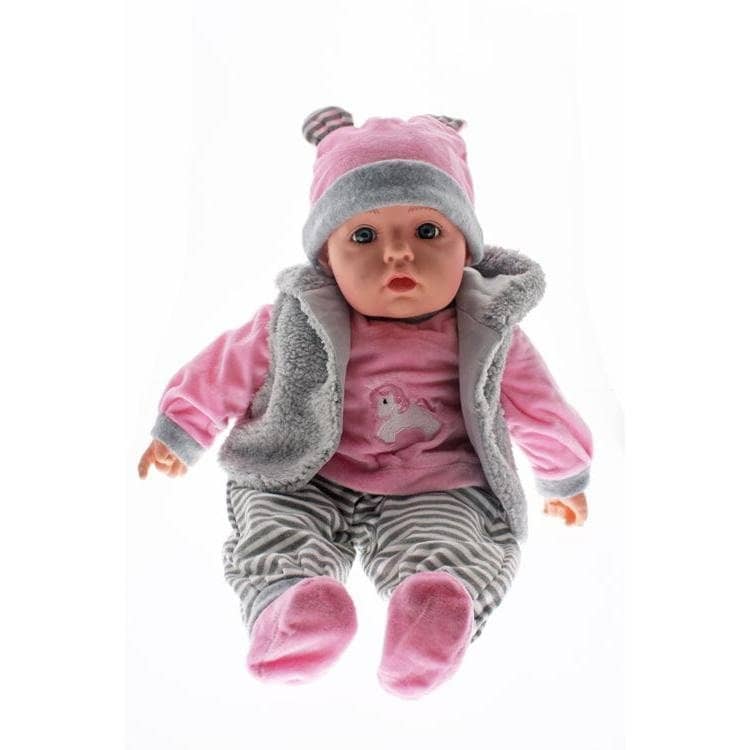 Cotton Candy -  Baby Doll Sophia With Grey Fleece Vest - Realistic Soft Body Doll 50cm
