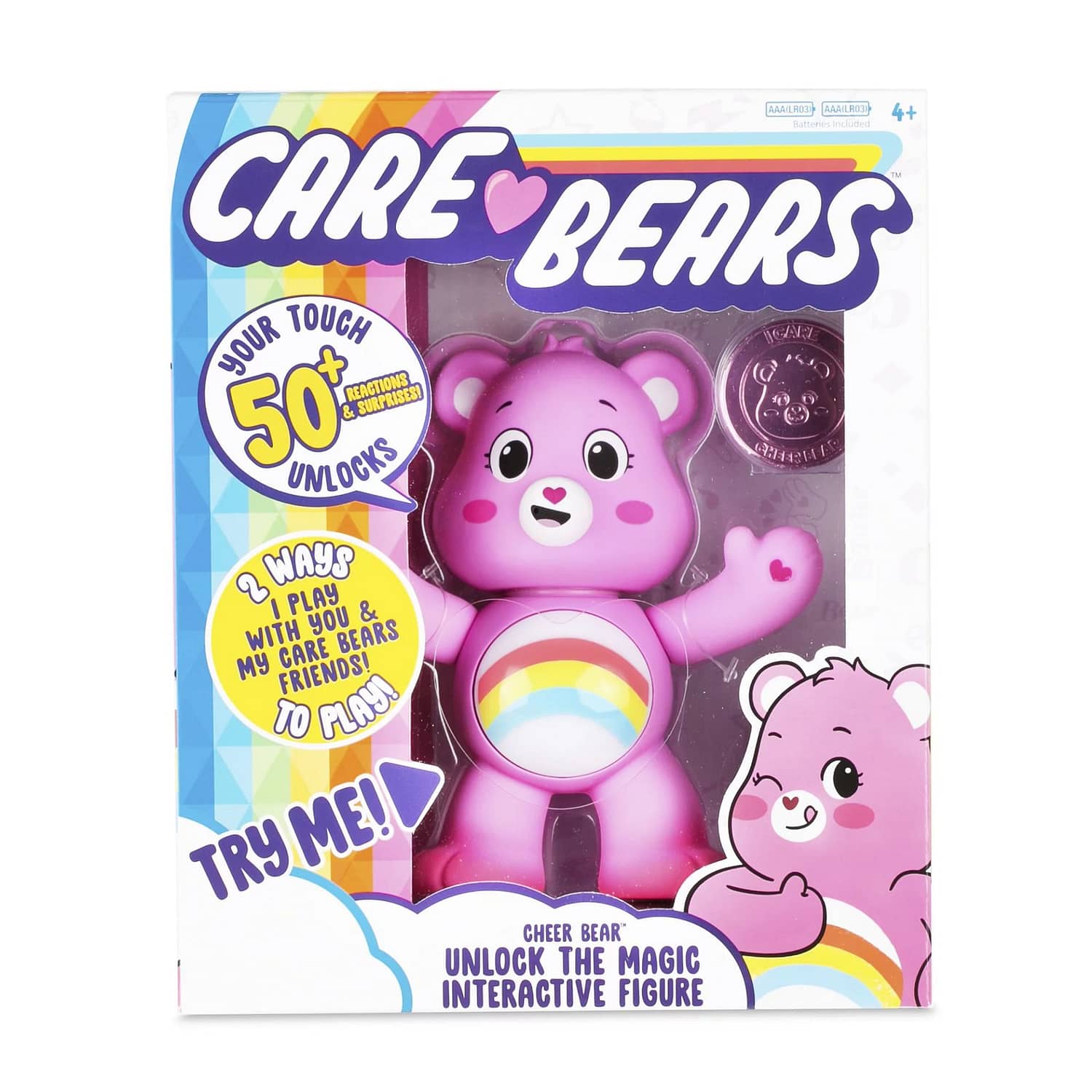 Care Bears - 5'' Interactive Figure - Cheer Bear - 50+ Reactions & Surprises! - Ages 4+