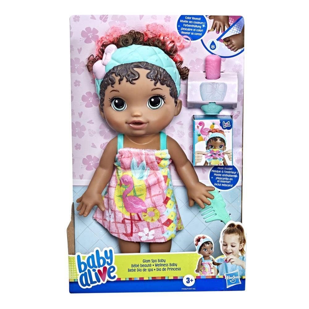 Baby Alive - Glam Spa Baby Doll Flamingo Color Reveal Nails And Makeup 12.4-inch Waterplay Toy Kids 3 And Up Black Hair Hasbro - Image 2