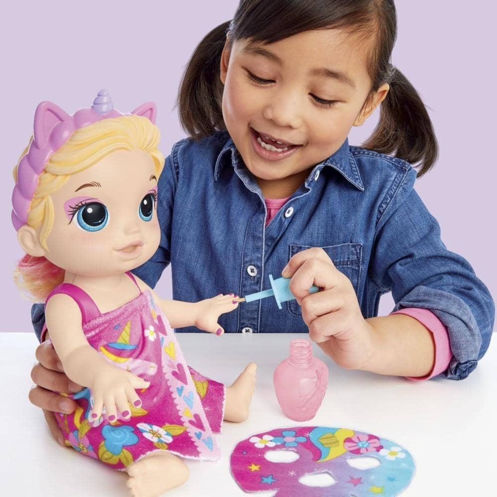 Baby Alive - Glam Spa Baby Doll Unicorn Color Reveal Nails And Makeup 12.8-inch Waterplay Toy Kids 3 And Up Blonde Hair Hasbro - Image 5