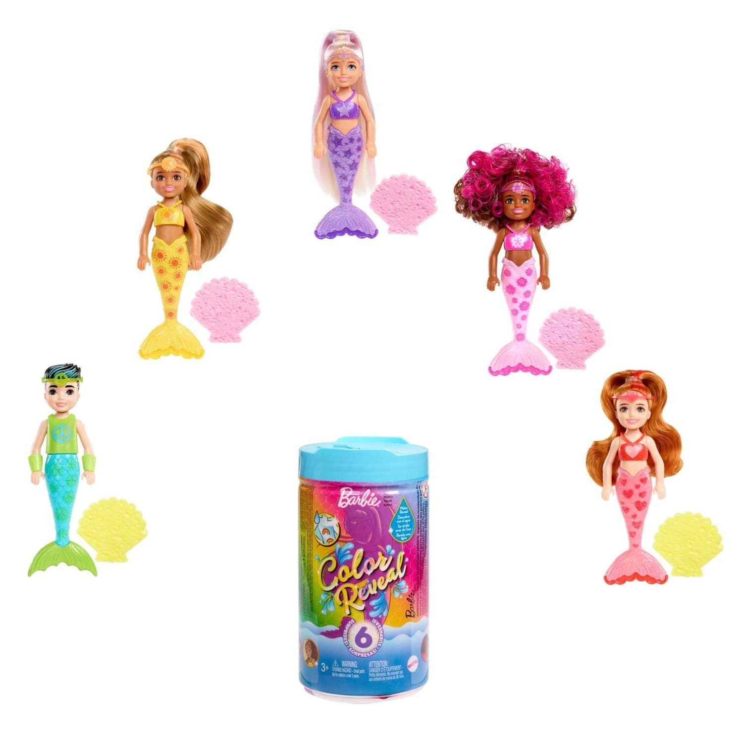 Barbie Doll Color Reveal Chelsea Doll Rainbow Mermaid Series With 6 Surprises