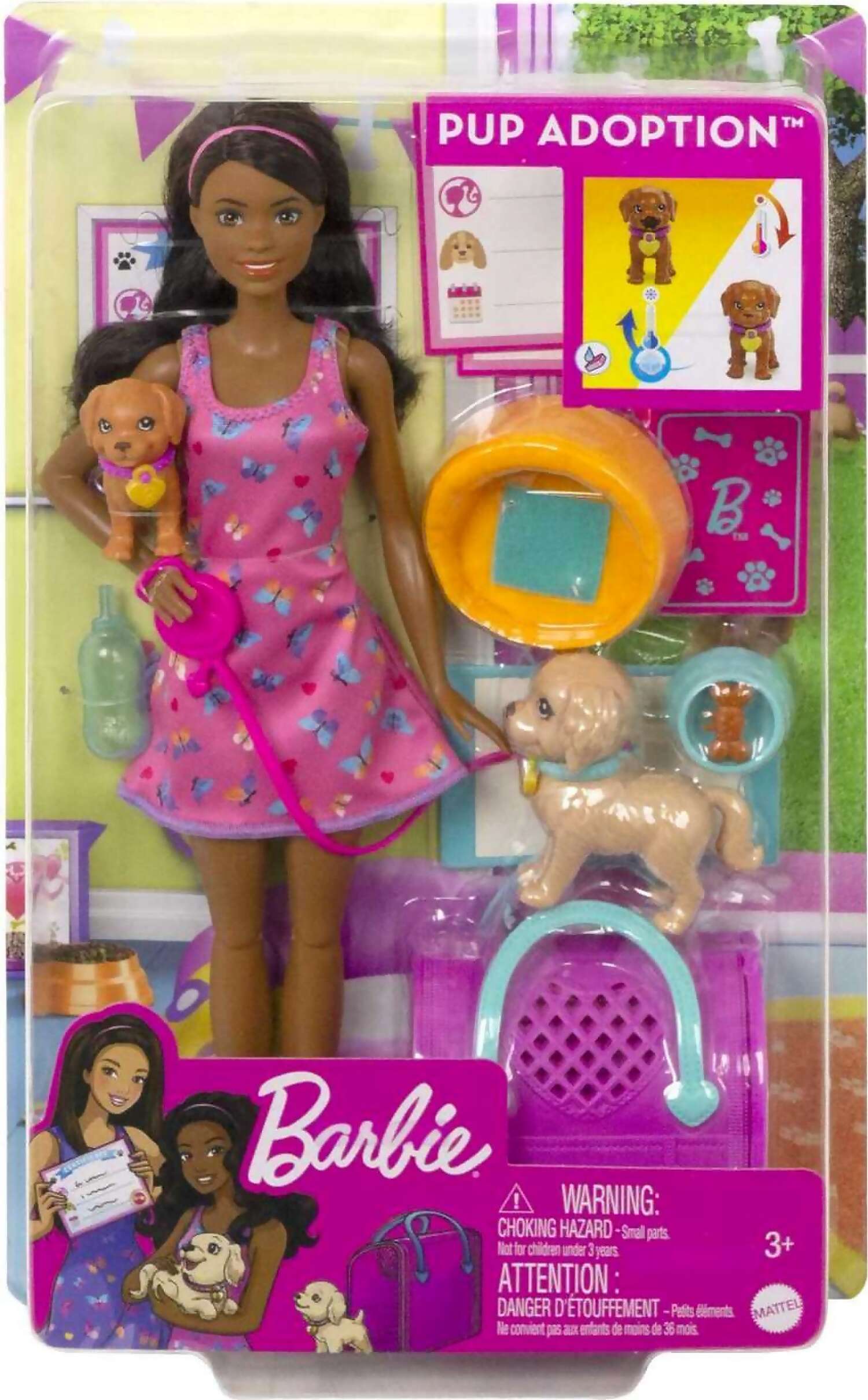 Barbie - Doll And Accessories Pup Adoption Playset With Doll 2 Puppies And Color - Mattel