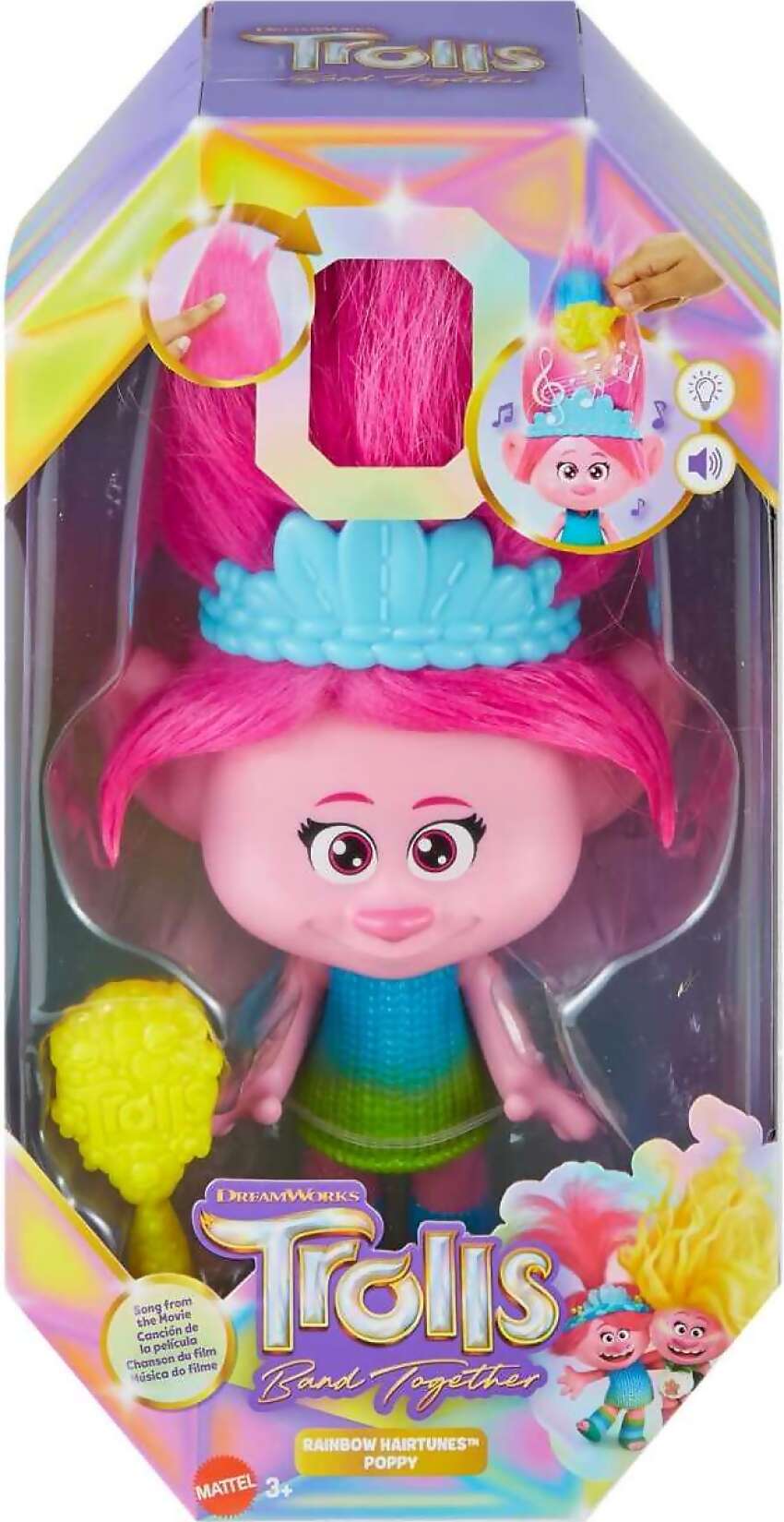 Dreamworks Trolls - Trolls Band Together Rainbow Hairtunes Poppy Doll Light & Sound Toys Inspired By The Movie - Mattel