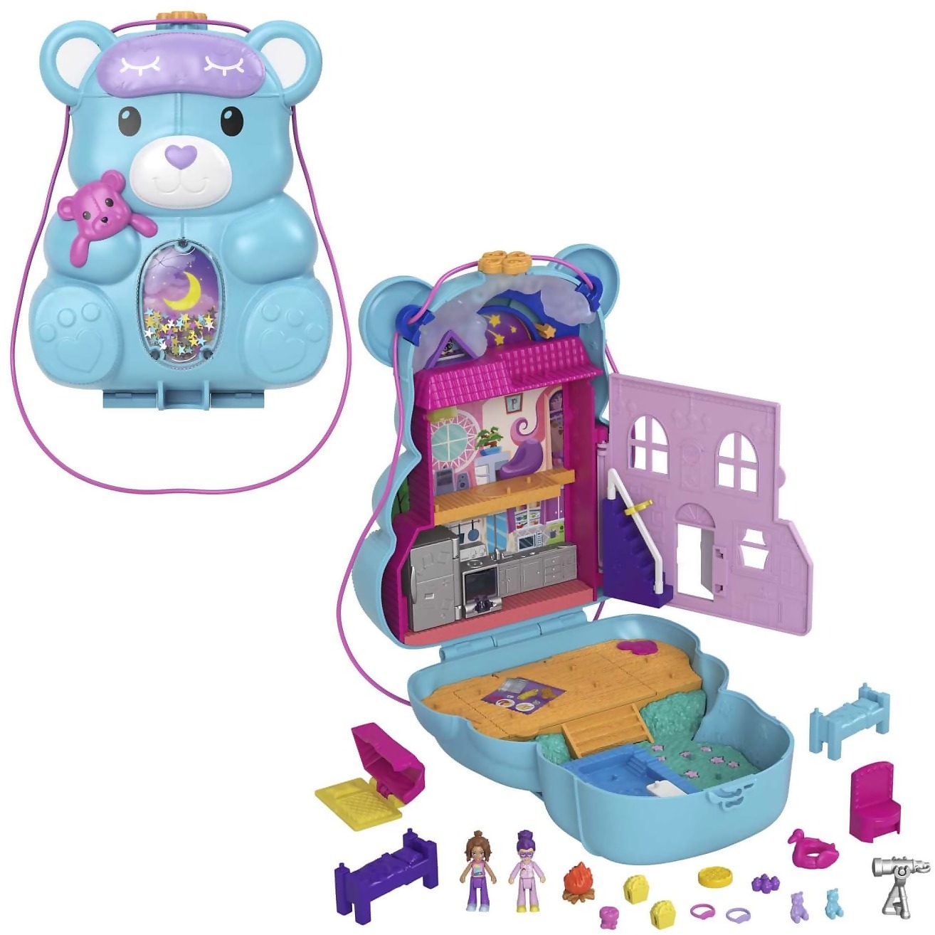 Polly Pocket -teddy Bear Purse Compact 2 Micro Dolls 16 Accessories Pop & Swap Peg Feature 4 & Up - Mattel