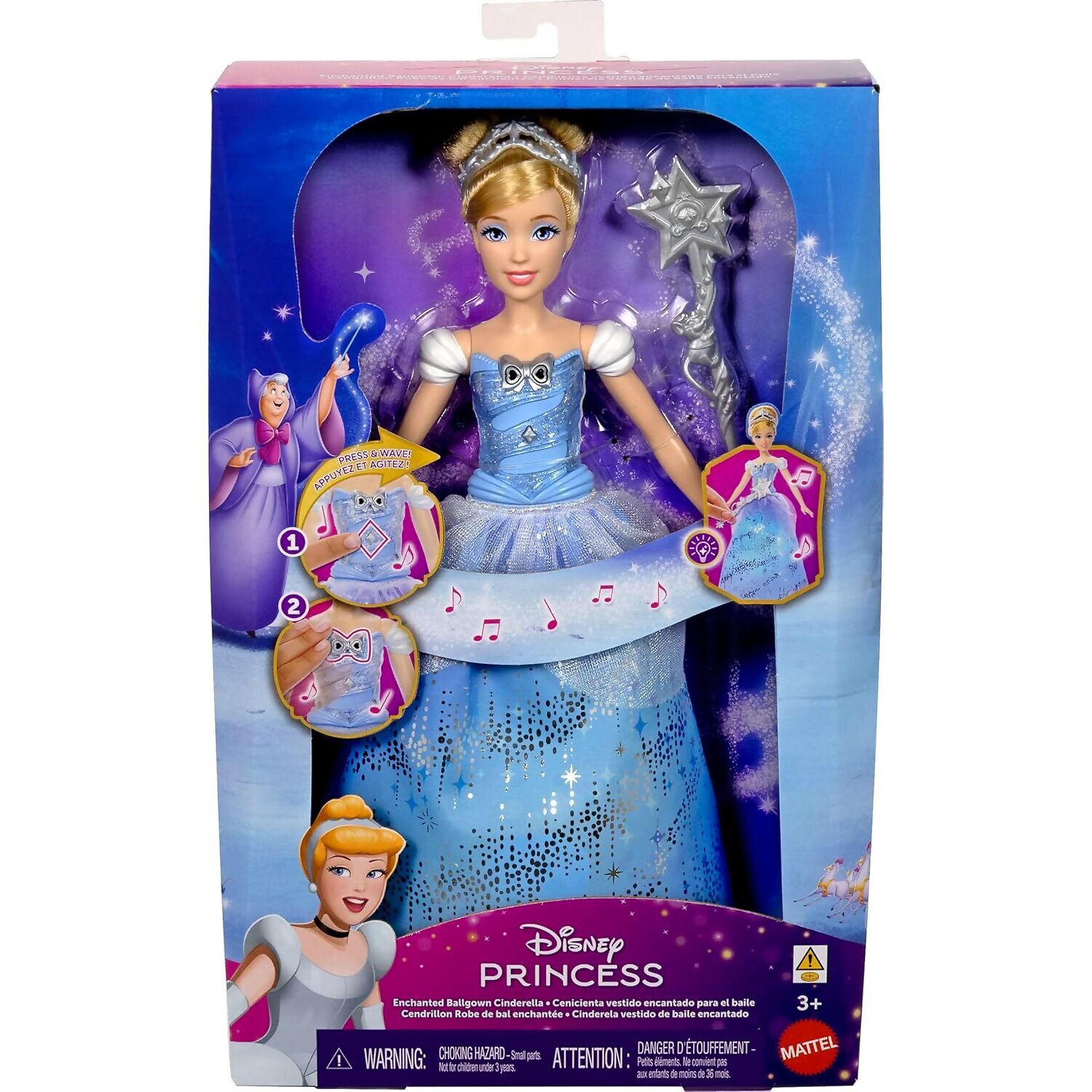 Disney Princess - Enchanted Ballgown Cinderella Sounds & Magic Wand Activation - Mattel
