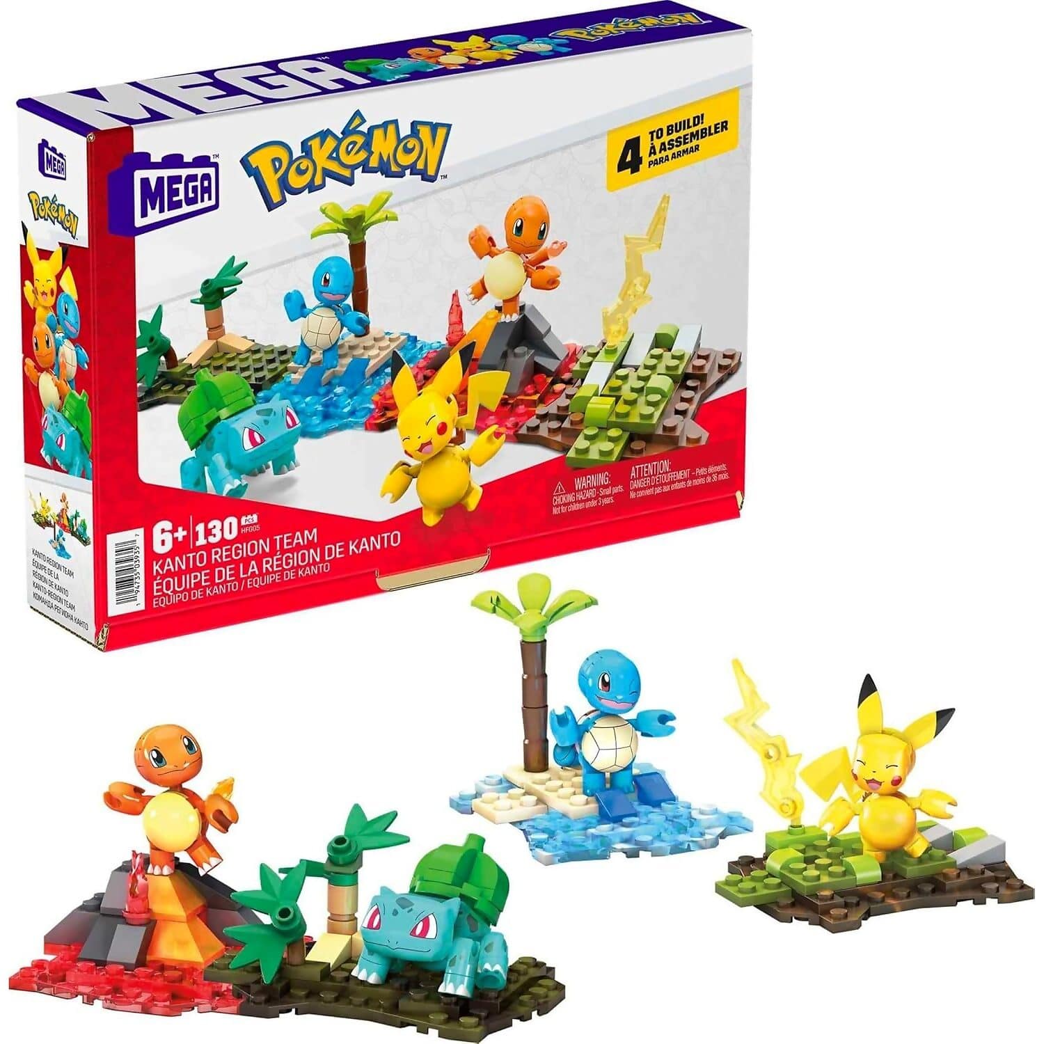 MEGA - Pokemon Building Toy Kit Kanto Region Team With 4 Figures 130 Pieces