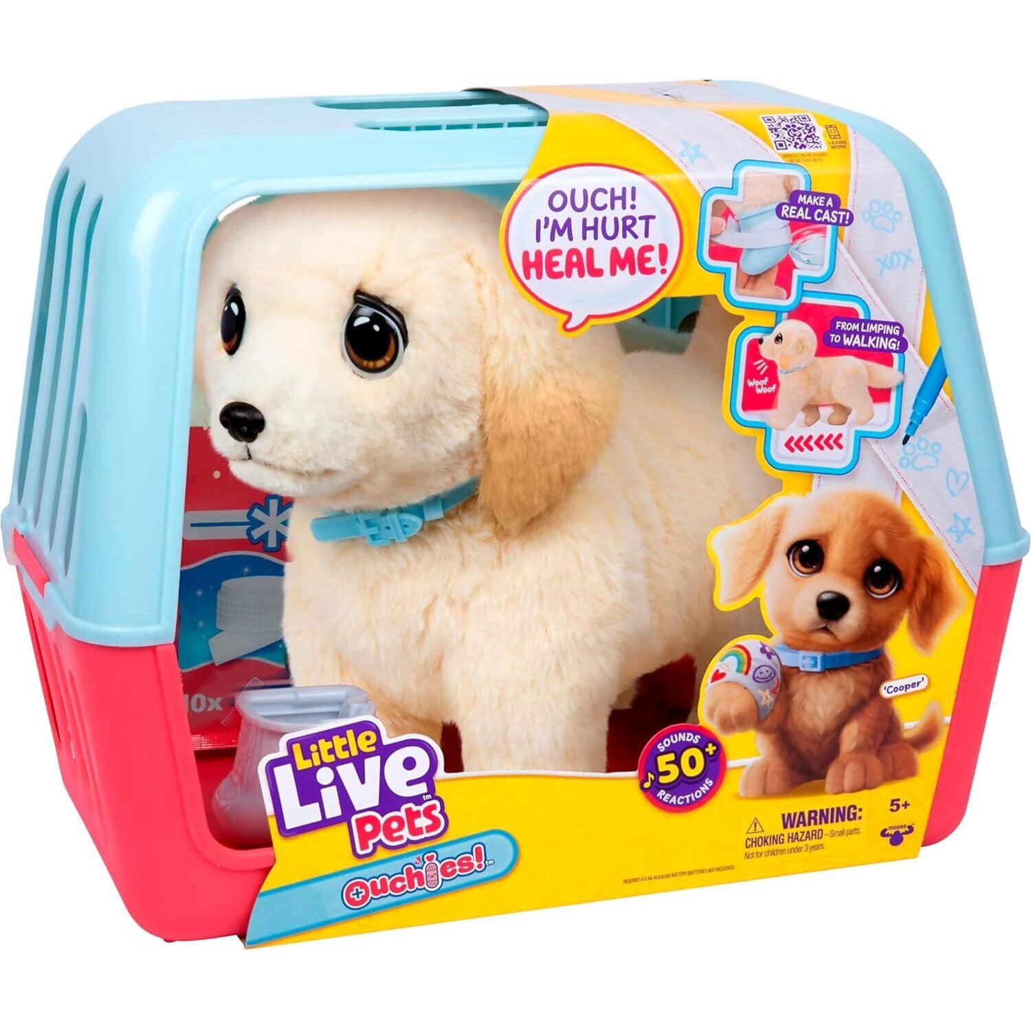 Little Live Pets - Ouchies Deluxe Cooper Walking Puppy 50+ Sounds & Reactions Interactive Plush