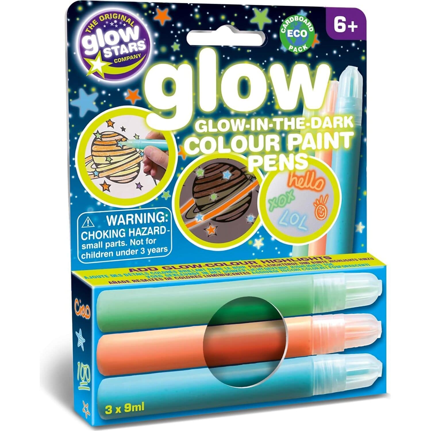 Brainstorm - Glow in The Dark Colour Paint Pens 3Pk