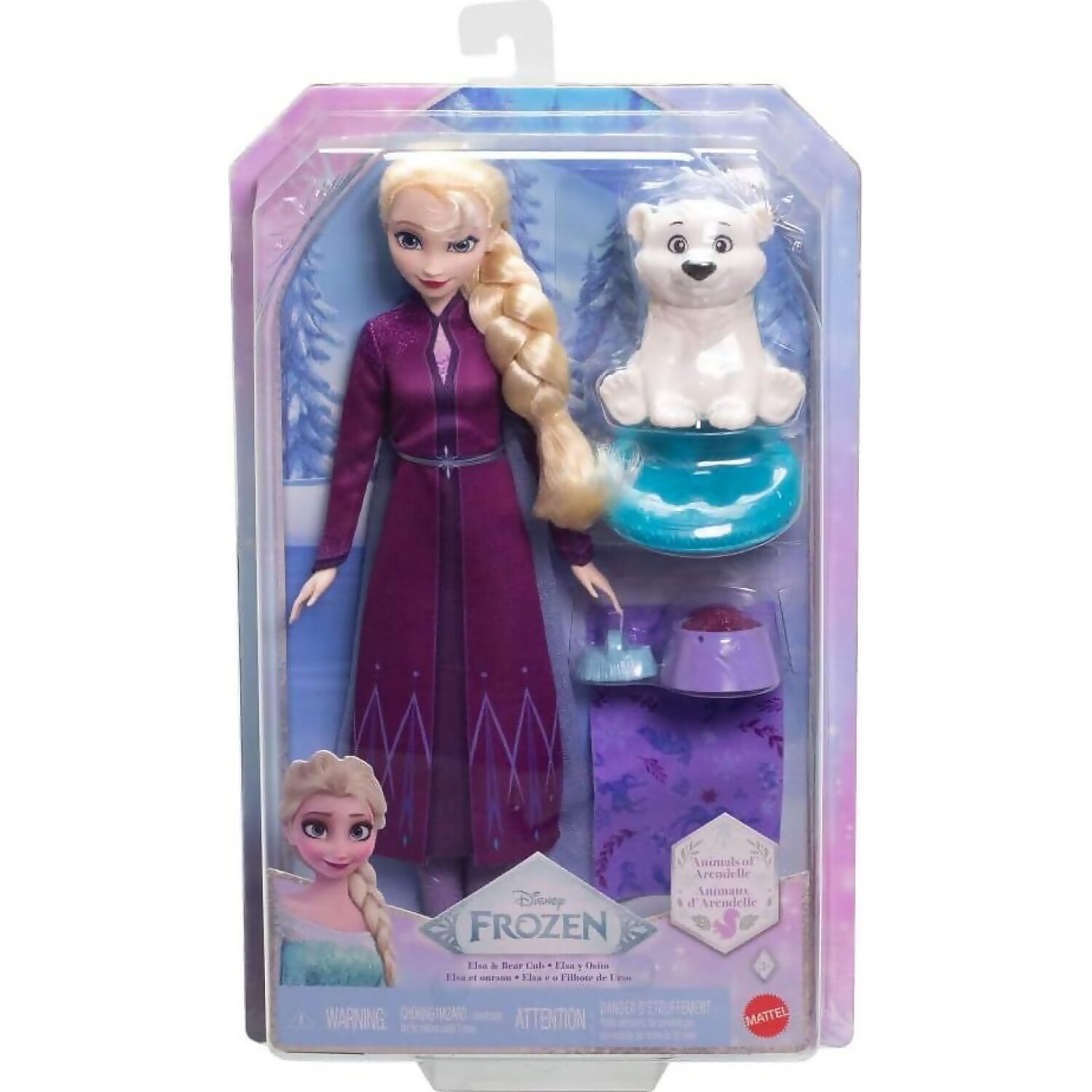 Disney Frozen - Elsa Fashion Doll & Polar Bear Cub Figure With 4 Nurturing Accessories