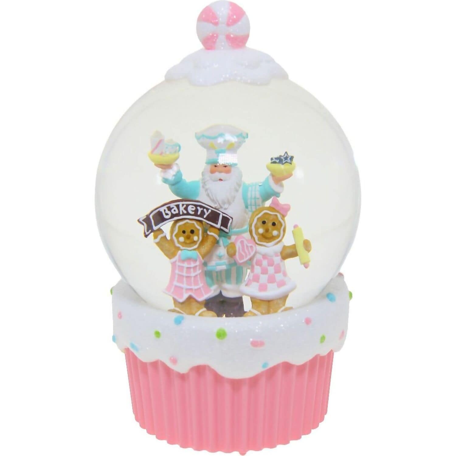 Cotton Candy - Xmas Candy Gingerbread Bakery Waterball LED Lantern with Glitter Motion 19cm x 12cm x 12cm - Christmas