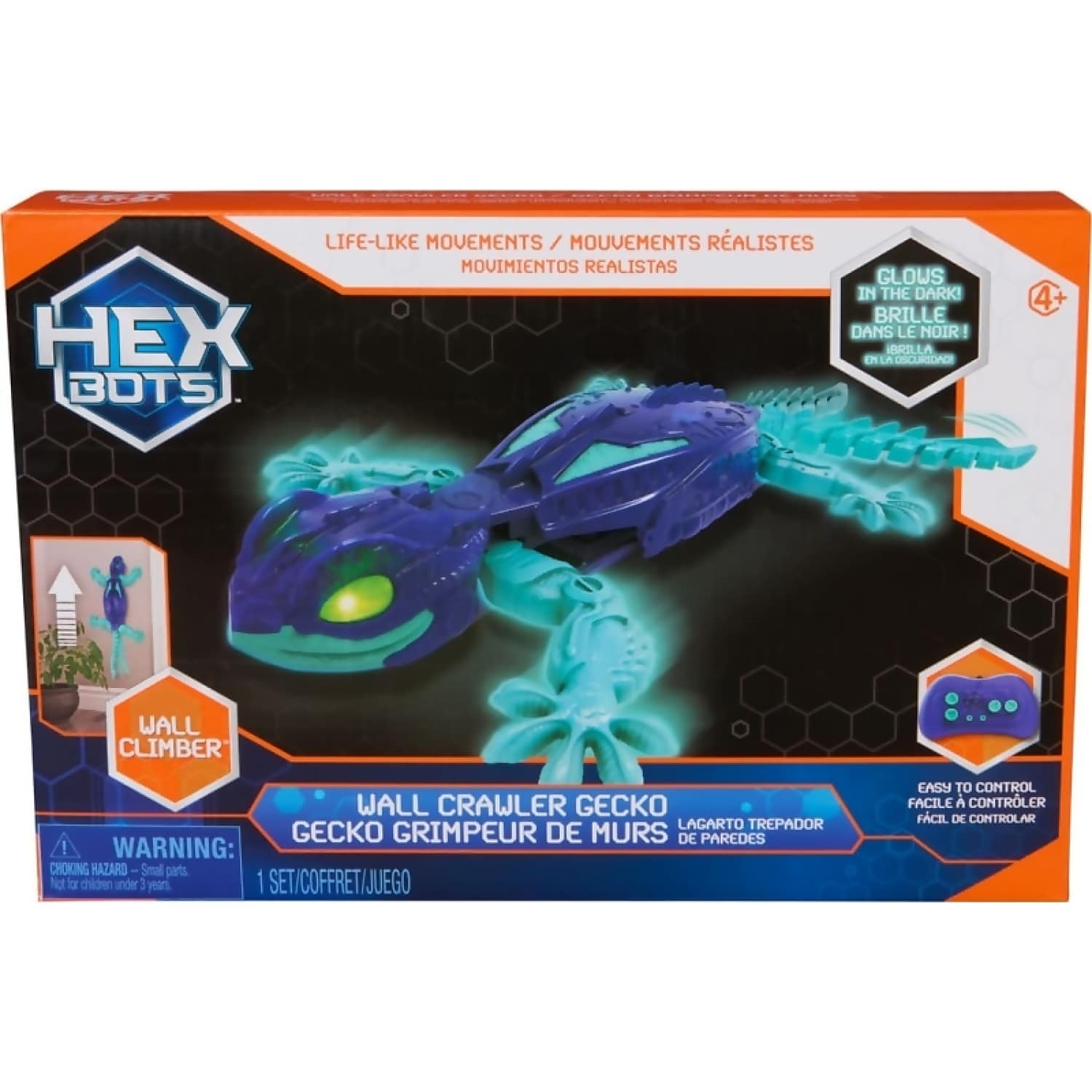Hex Bots - Wall Crawler Gecko Glow in the Dark Interactive Toy - Spin Master
