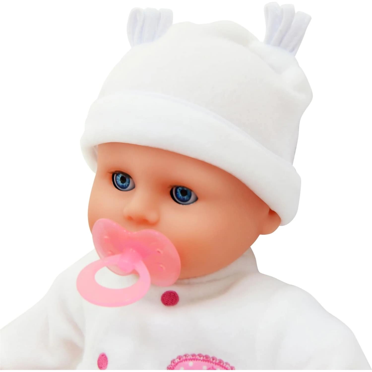 DollsWorld - Little Treasure Baby Doll & Accessories White Outfit - Soft Bean Bodied Doll 38cm - Image 3