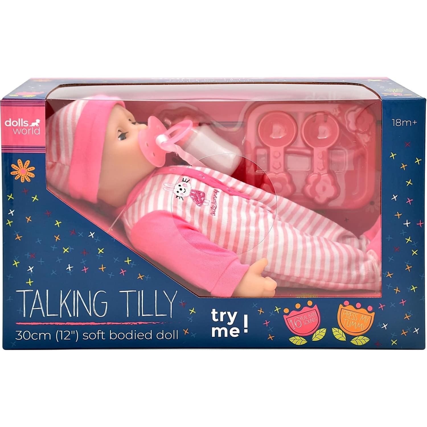 DollsWorld - Talking Tilly Baby Doll & Accessories - Soft Bodied Doll 30cm
