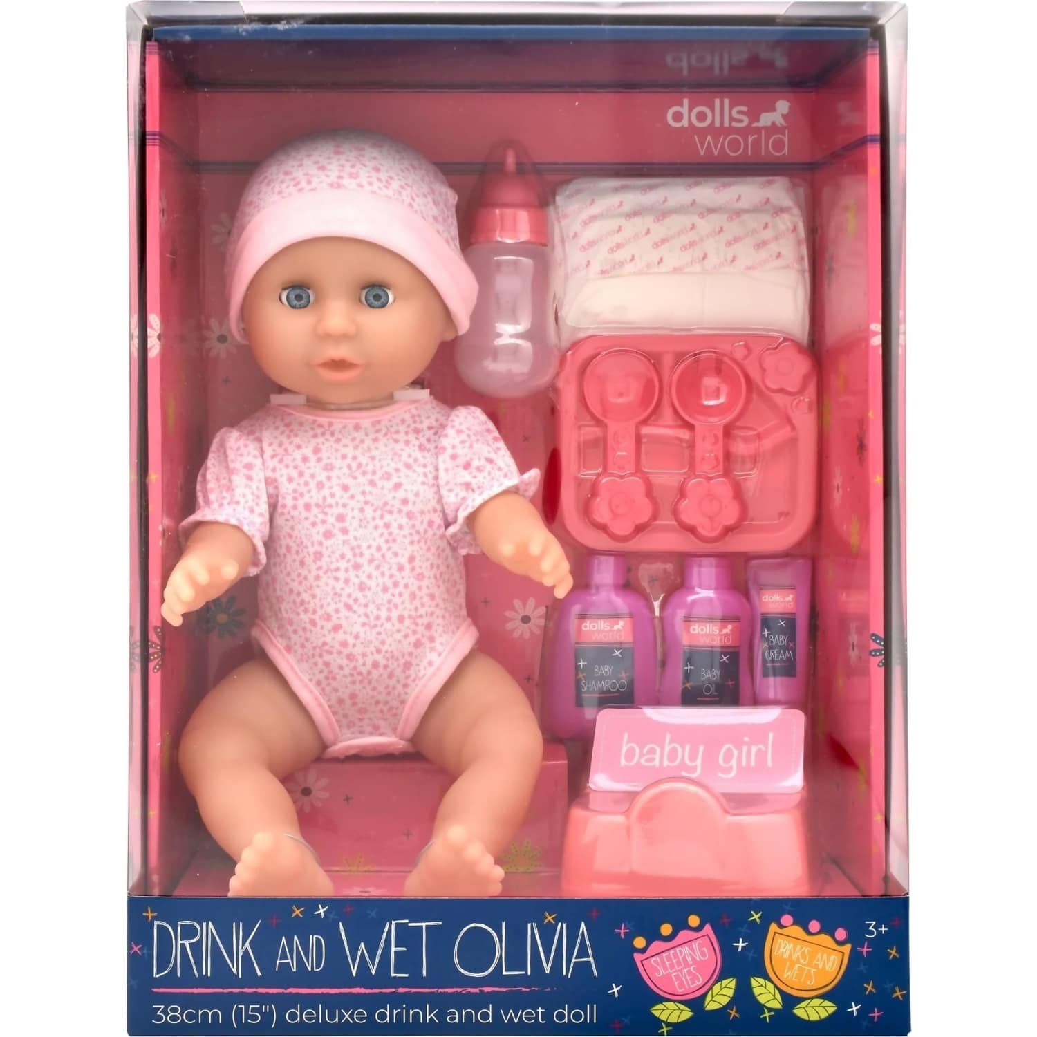 DollsWorld - Deluxe Drink and Wet Doll Olivia & Accessories 38cm