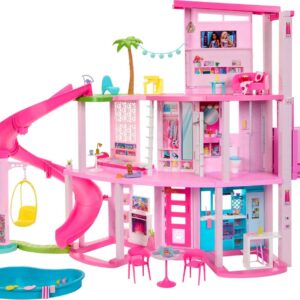 Barbie - Dreamhouse 75+ Pieces Pool Party Doll House With 3 Story Slide - Mattel