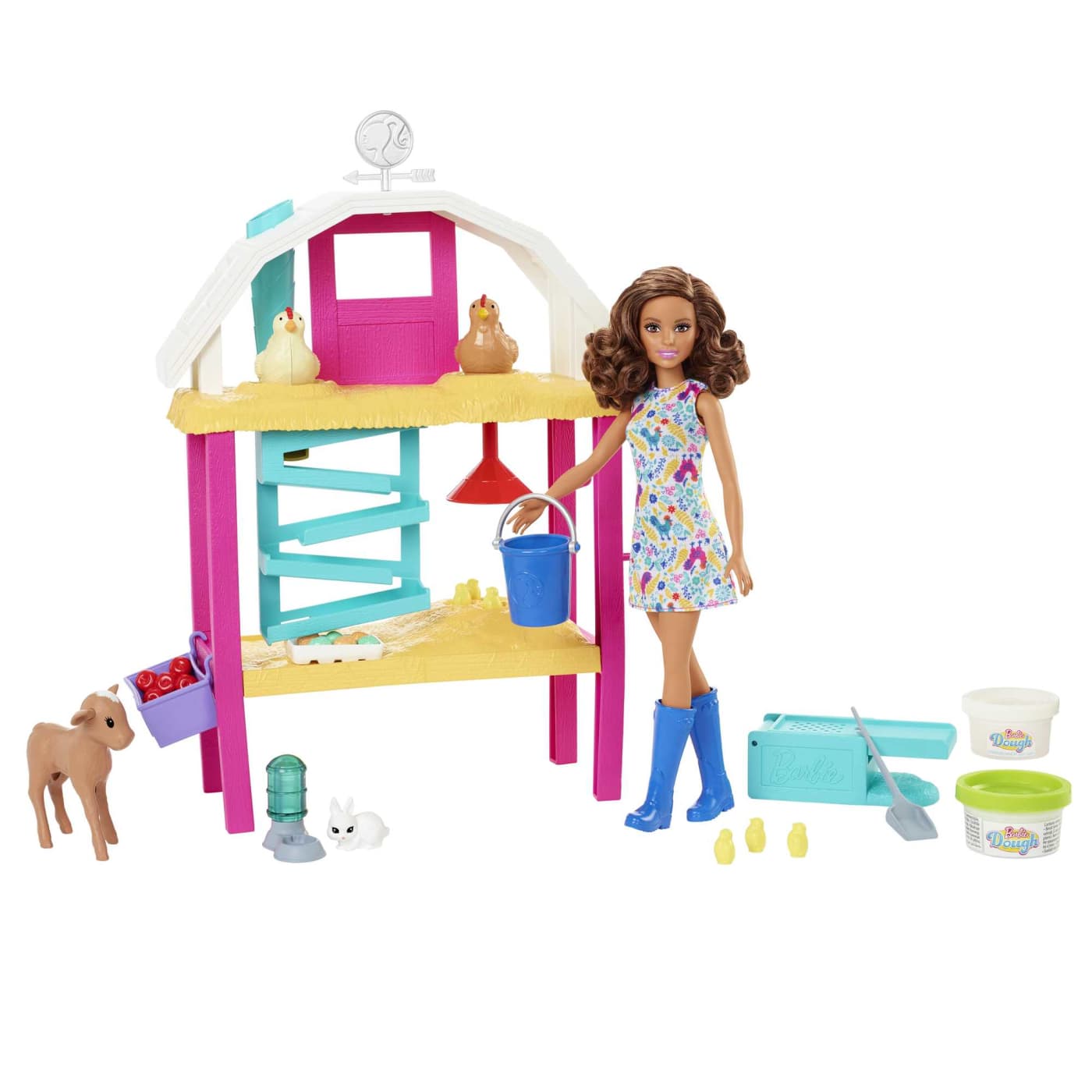 Barbie Doll Playset  Hatch & Gather Egg Farm With Animals Dough Kids Toys