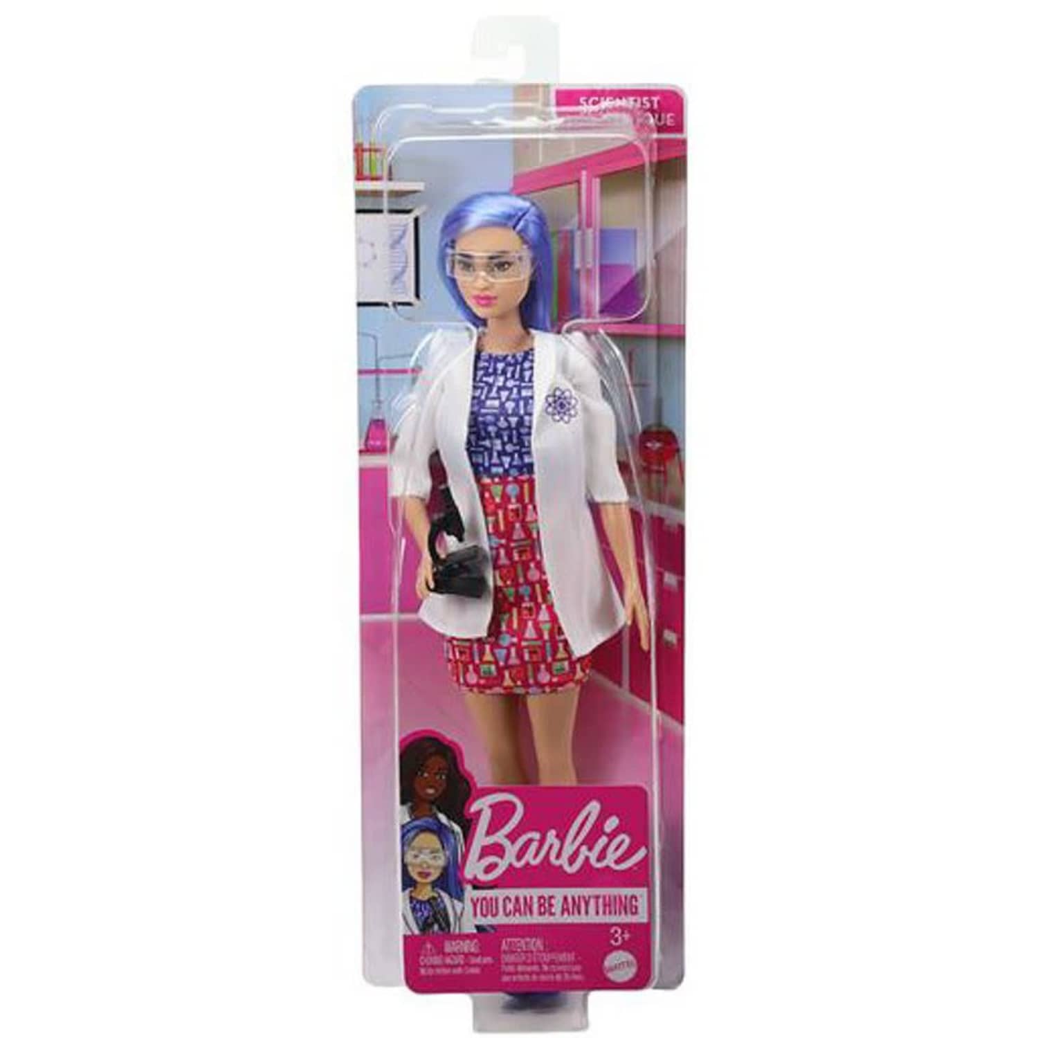 Barbie Scientist Doll (12 Inches) Blue Hair Color Block Dress Lab Coat & Flats Microscope Accessory - Image 3